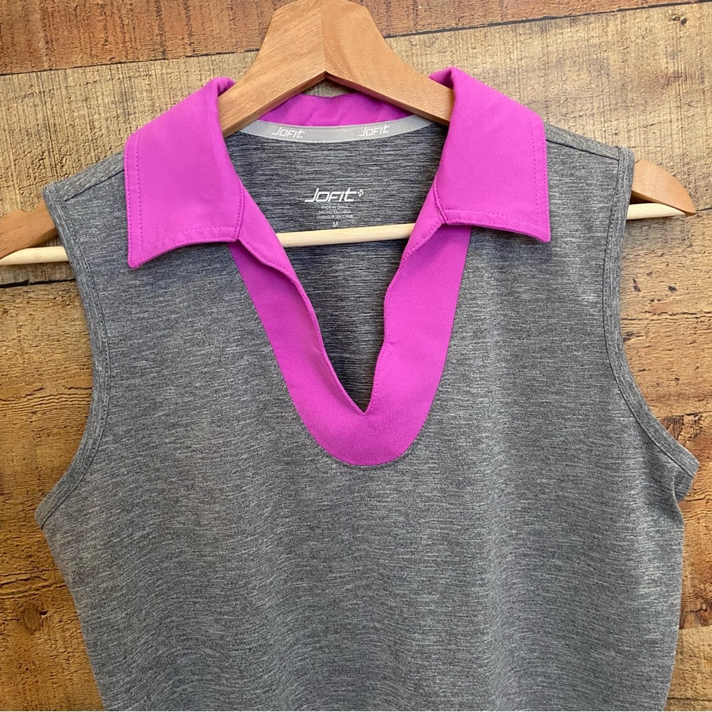 JOFIT Soft Gray + Purple Women's Sleeveless Athletic Top - Picture 2 of 7